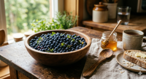 Φρέσκα άγρια μύρτιλα σε μπολ – Οφέλη για την καρδιαγγειακή υγεία μετά τα 40