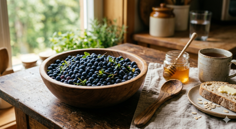Φρέσκα άγρια μύρτιλα σε μπολ – Οφέλη για την καρδιαγγειακή υγεία μετά τα 40